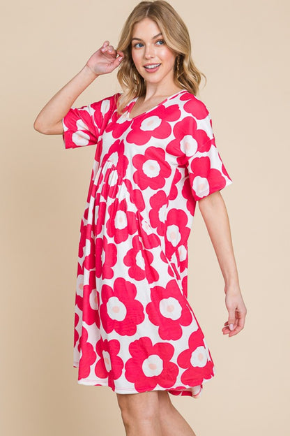 Flower Print Ruched Dress