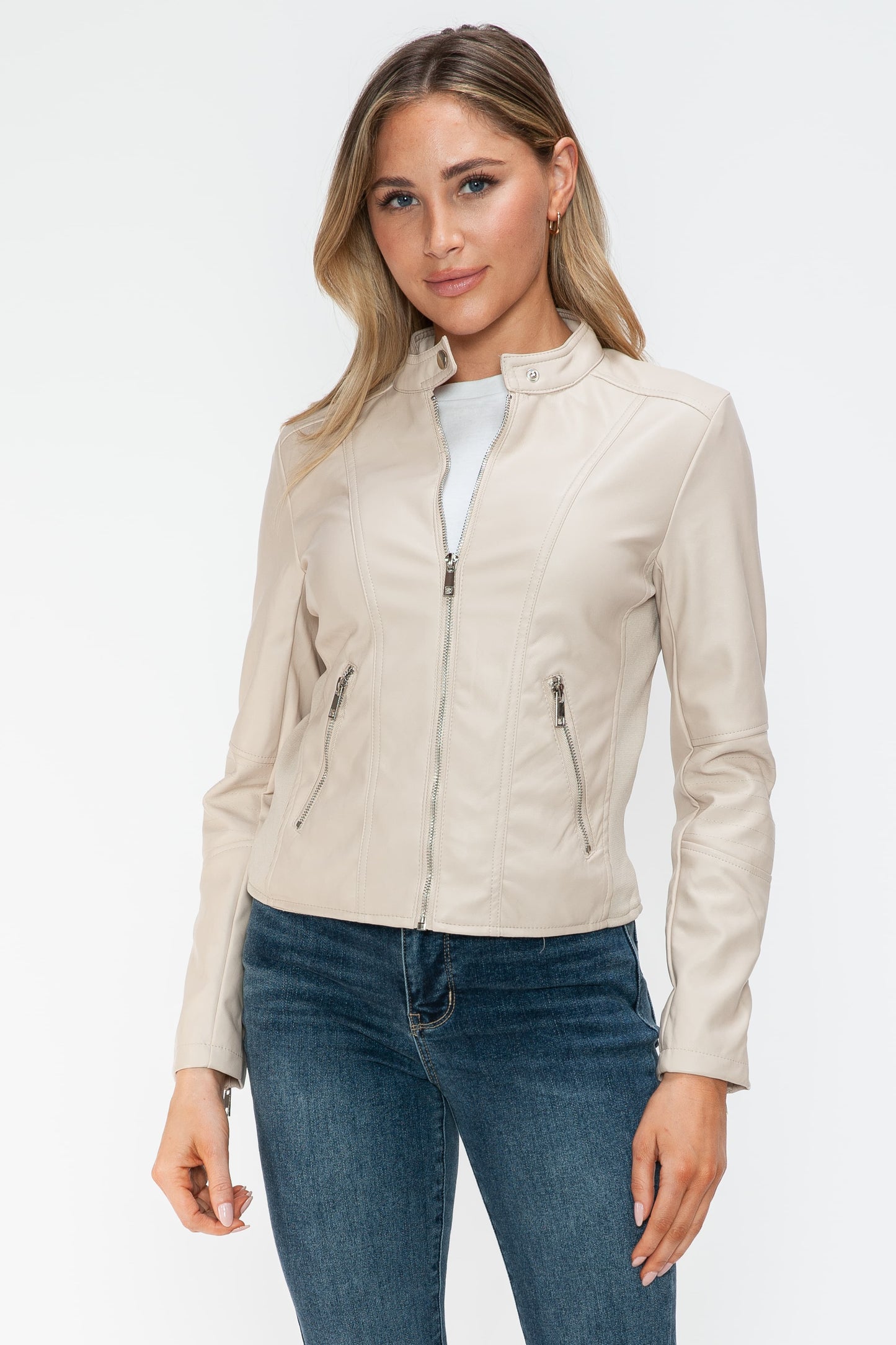 PU Leather Zip Up Jacket with Pockets