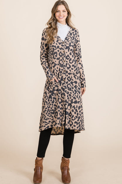 Leopard V-Neck Long Sleeve Cardigan