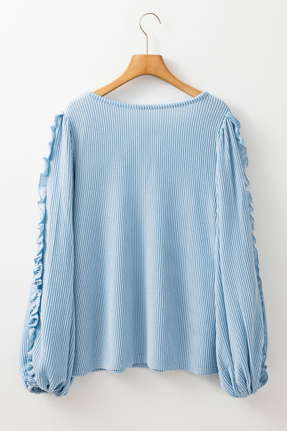 Frill Texture Round Neck Long Sleeve Sweatshirt