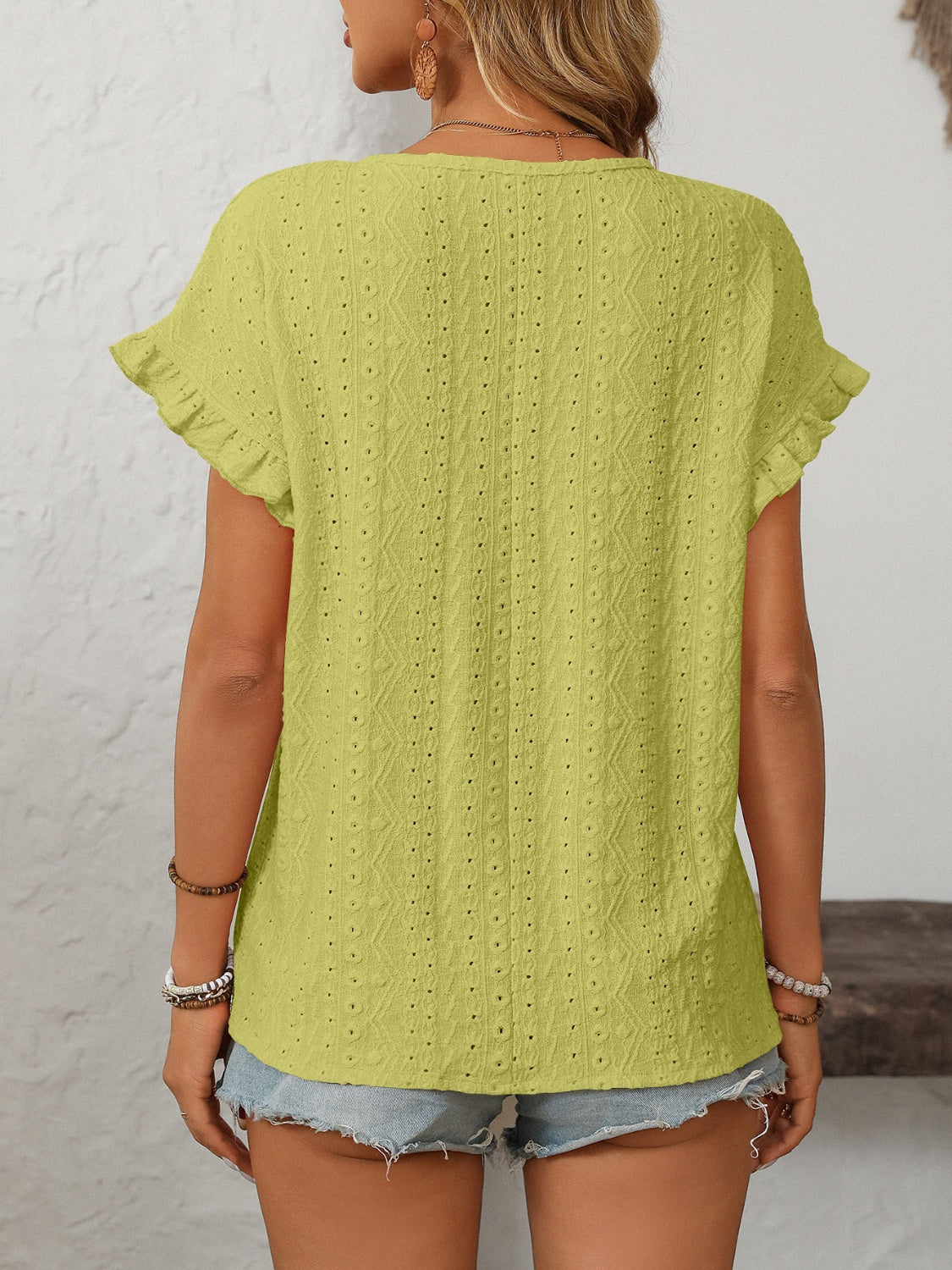 Eyelet Round Neck Short Sleeve Top