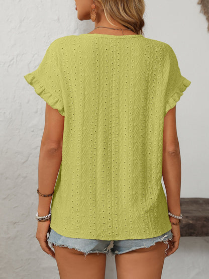 Eyelet Round Neck Short Sleeve Top
