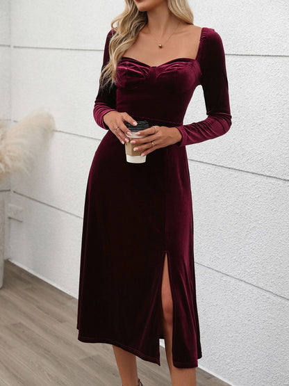 Sweetheart Neck Long Sleeve Midi Dress