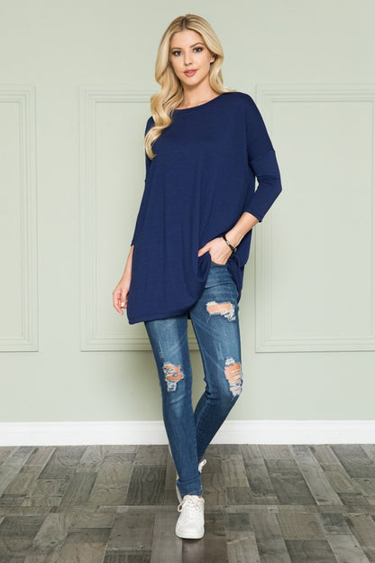 Plus Size Solid Long Sleeve Tunic Top