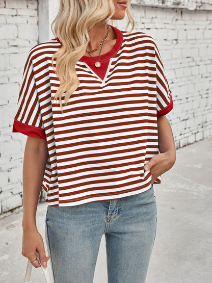 Striped Round Neck Short Sleeve T-Shirt