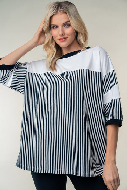 Striped Contrast Round Neck Top