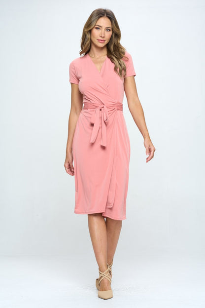 Tie Front Surplice Short Sleeve Dress