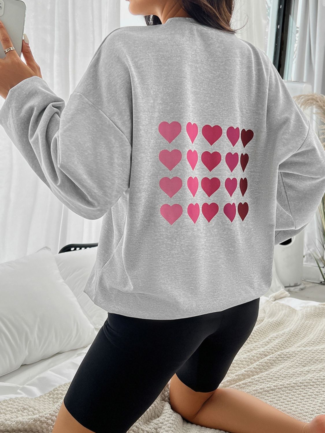 Heart Dropped Shoulder Long Sleeve Sweatshirt