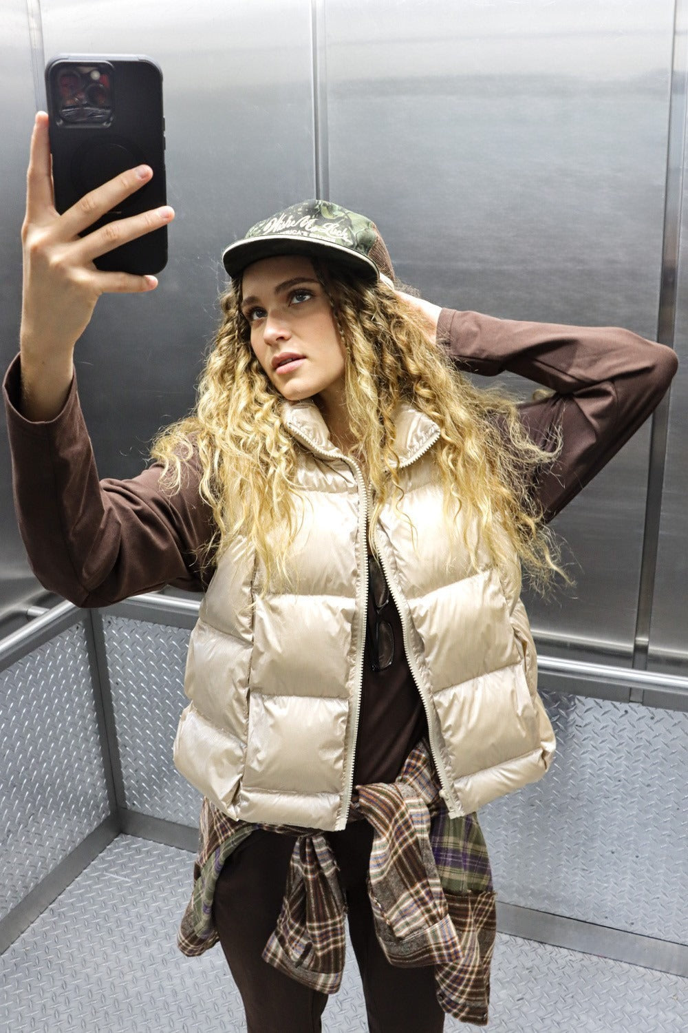 Shiny Metallic Zip Up Puffer Vest