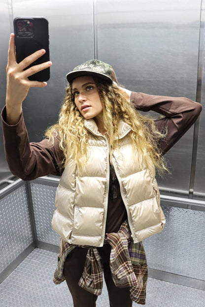 Shiny Metallic Zip Up Puffer Vest