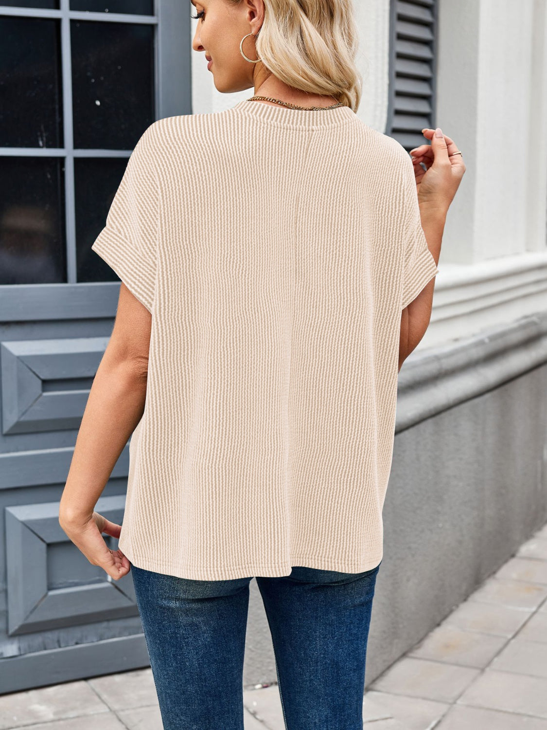 Round Neck Short Sleeve Rib T-Shirt