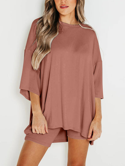 Round Neck Top and Skinny Shorts Set