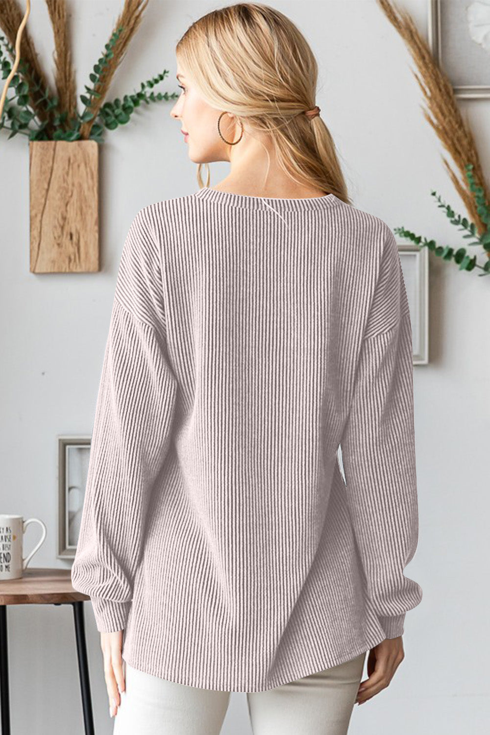 BOO Round Neck Long Sleeve Ribbed T-Shirt