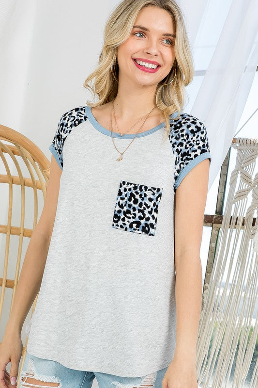 PLUS CHEETAH PRINT MIX BASEBALL TOP