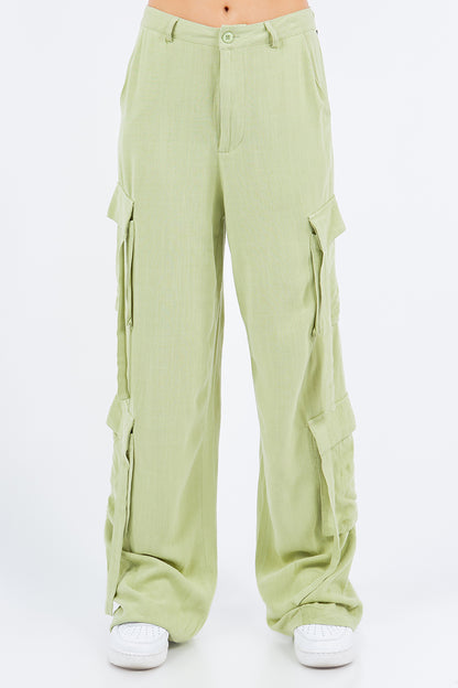 Linen Wide Leg Cargo Pants