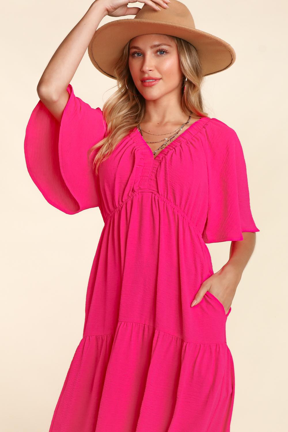 Tiered Babydoll Maxi Dress with Side Pocket