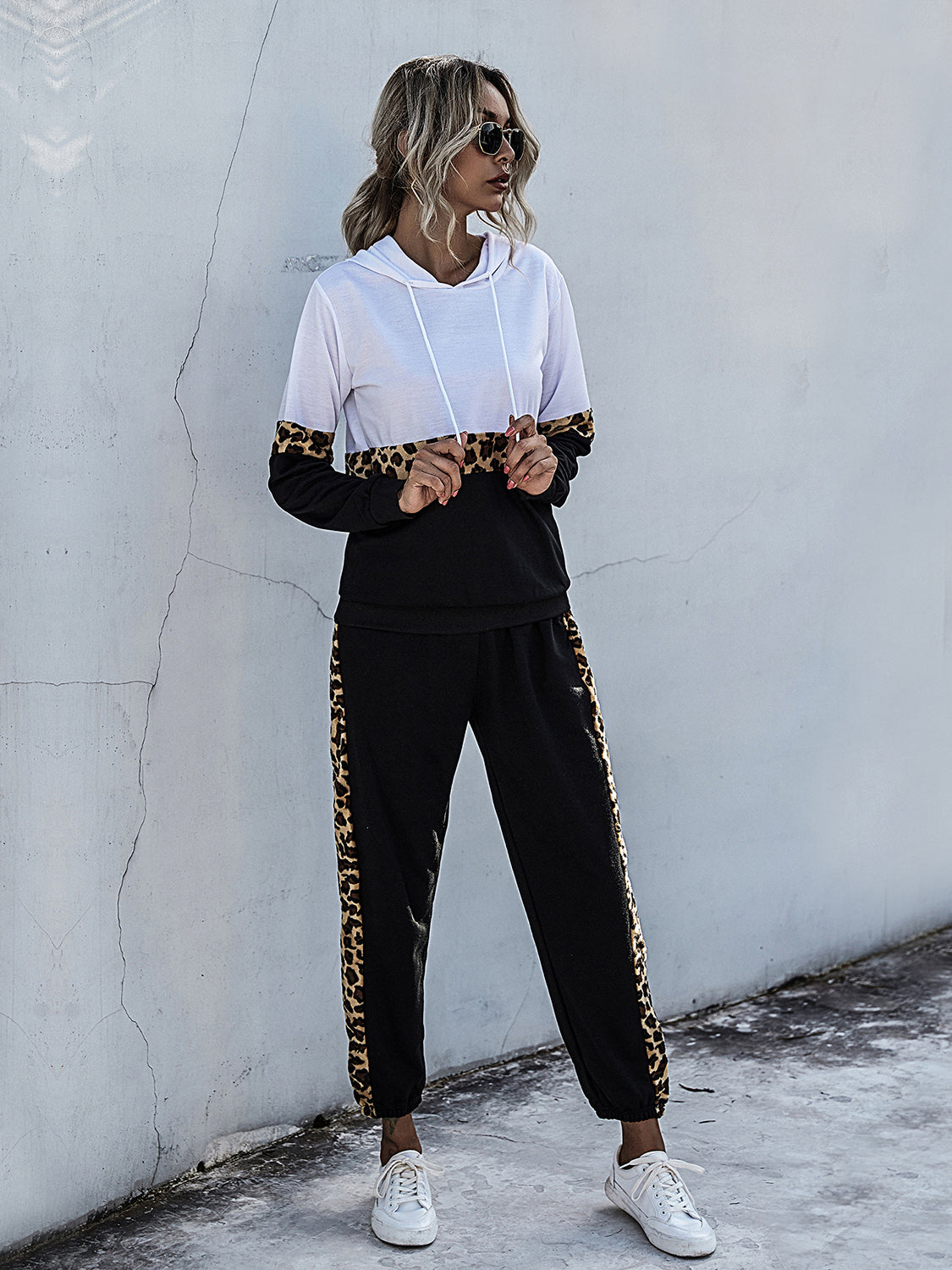 Contrast Long Sleeve Hooded Top and Joggers Set