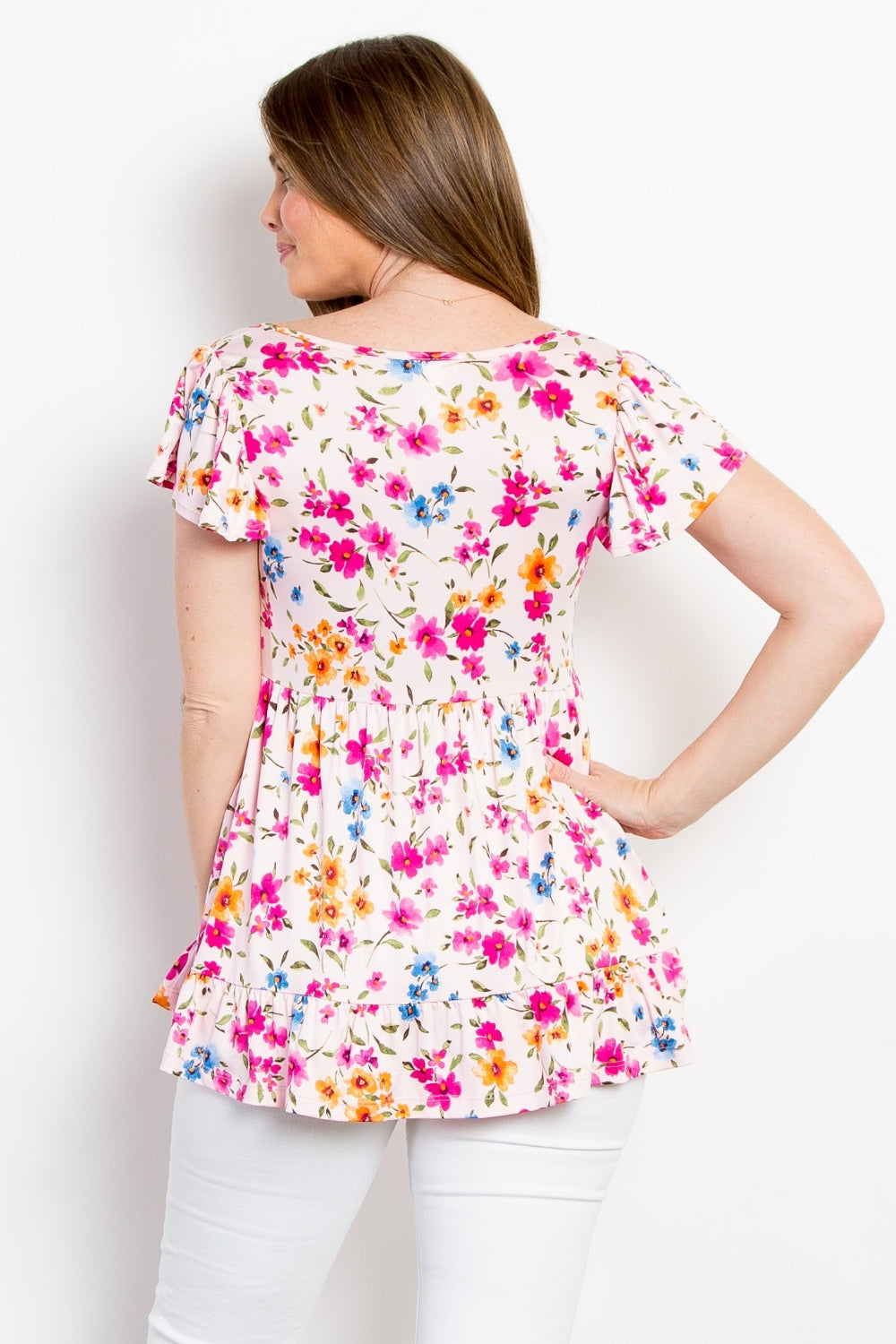 Floral Short Sleeve Ruffled Top