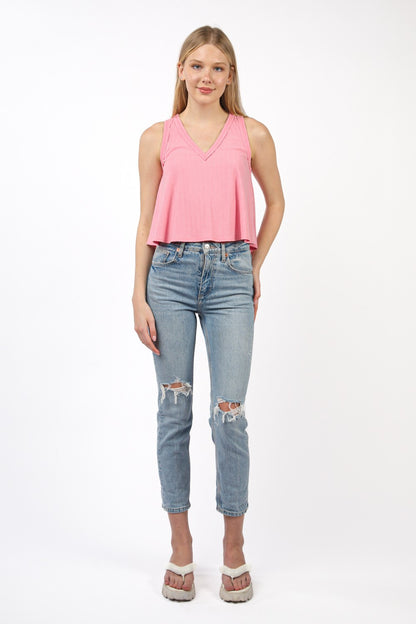 V-Neck Knit Swing Cropped Tank
