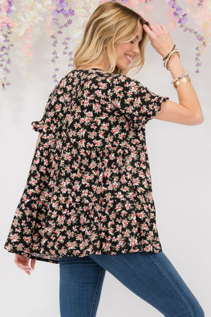 Floral Ruffled Short Sleeve Blouse