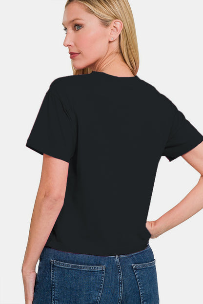 Round Neck Short Sleeve Cropped T-Shirt