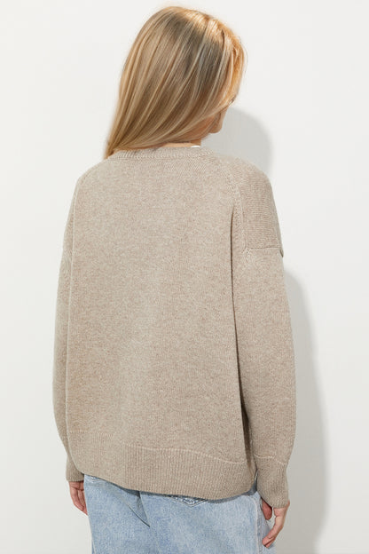 Round Neck Dropped Shoulder Long Sleeve Sweater