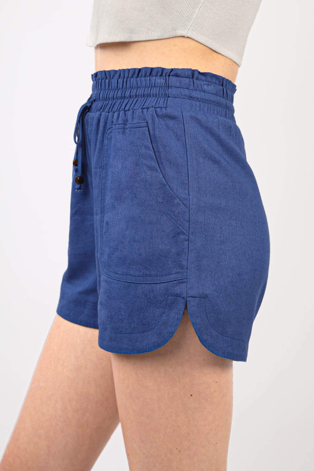 Drawstring Elastic Waist Linen Shorts