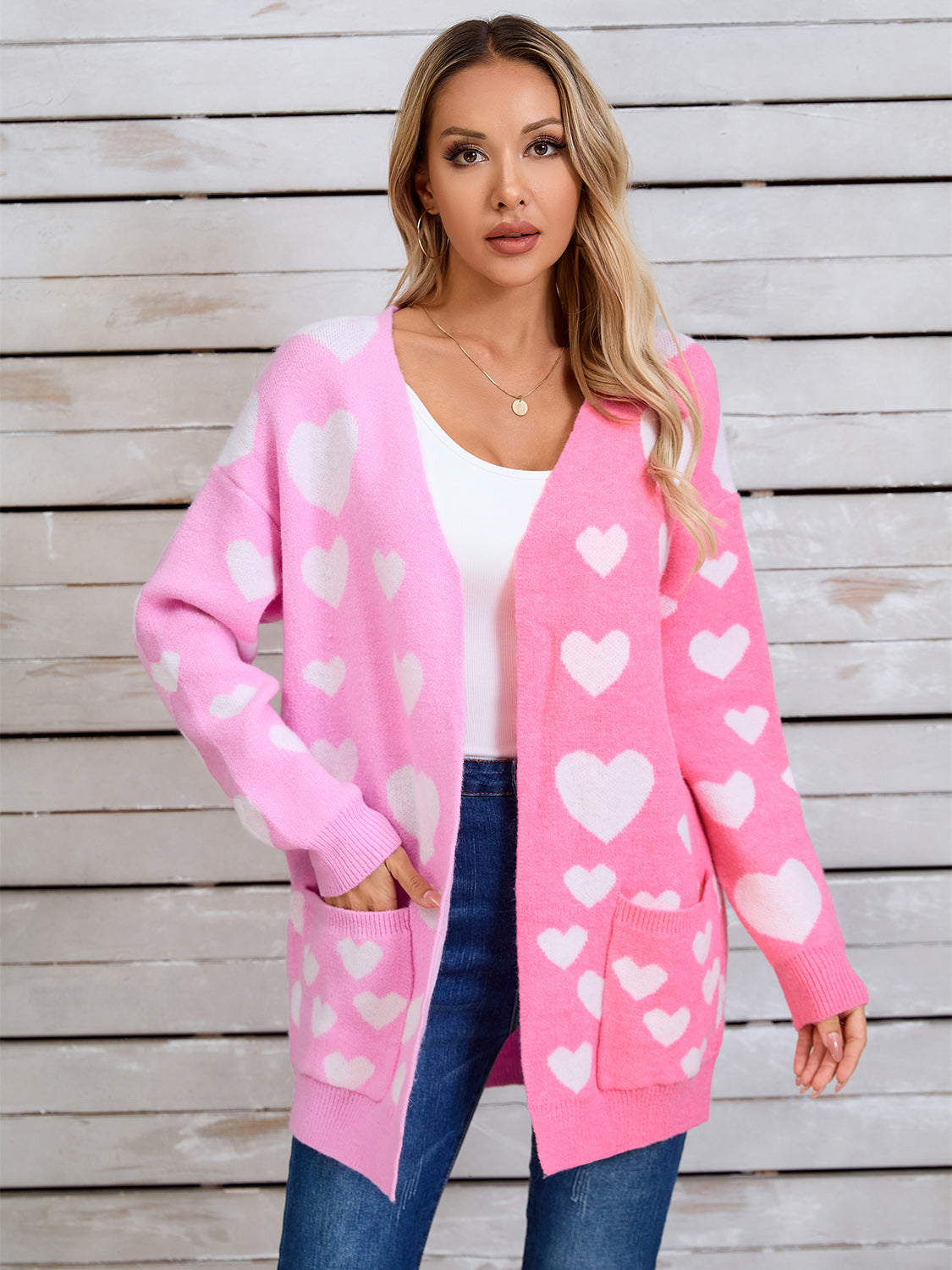 Heart Open Front Long Sleeve Cardigan