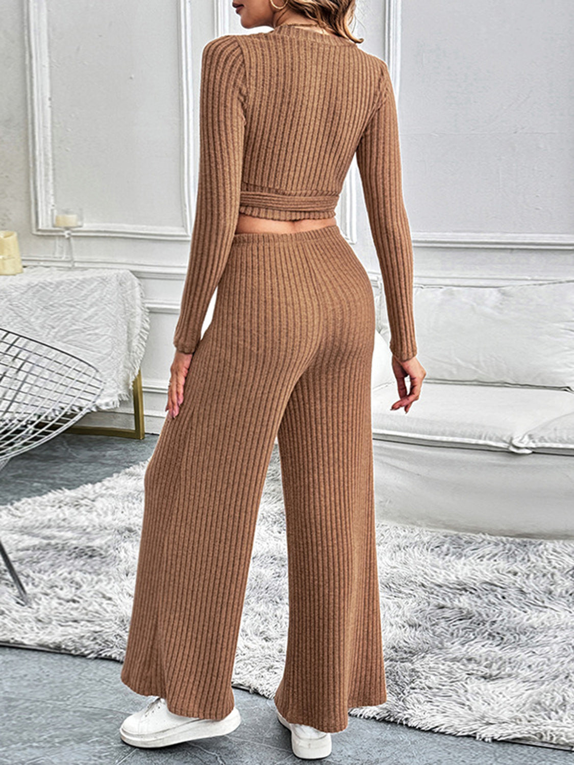 Surplice Long Sleeve Top and Pants Set