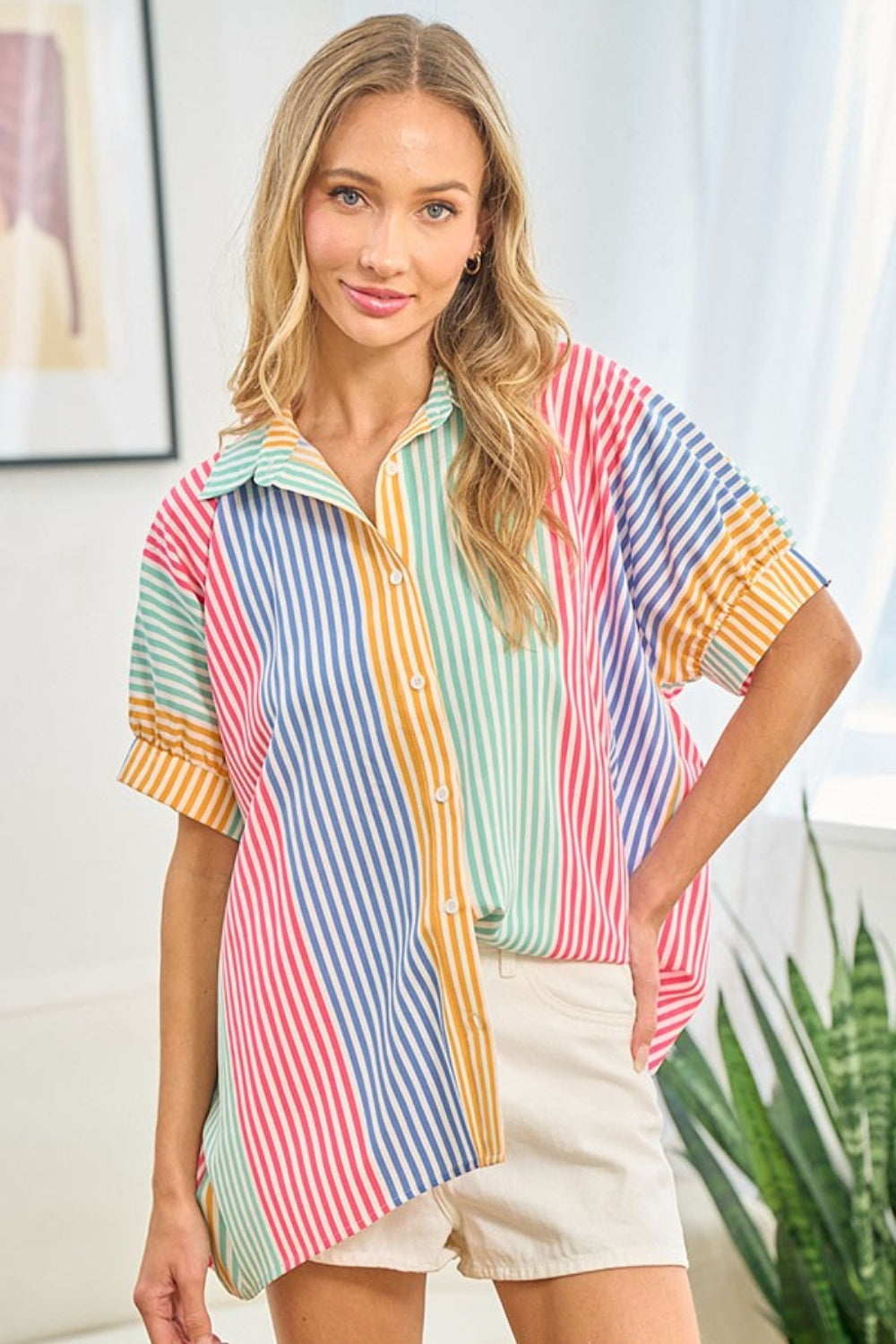 Striped Button Down Short Sleeve Shirt