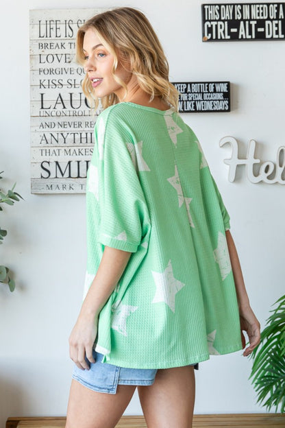 Star Pattern Oversized Waffle T-Shirt