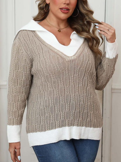 Contrast Trim Collared Neck Sweater