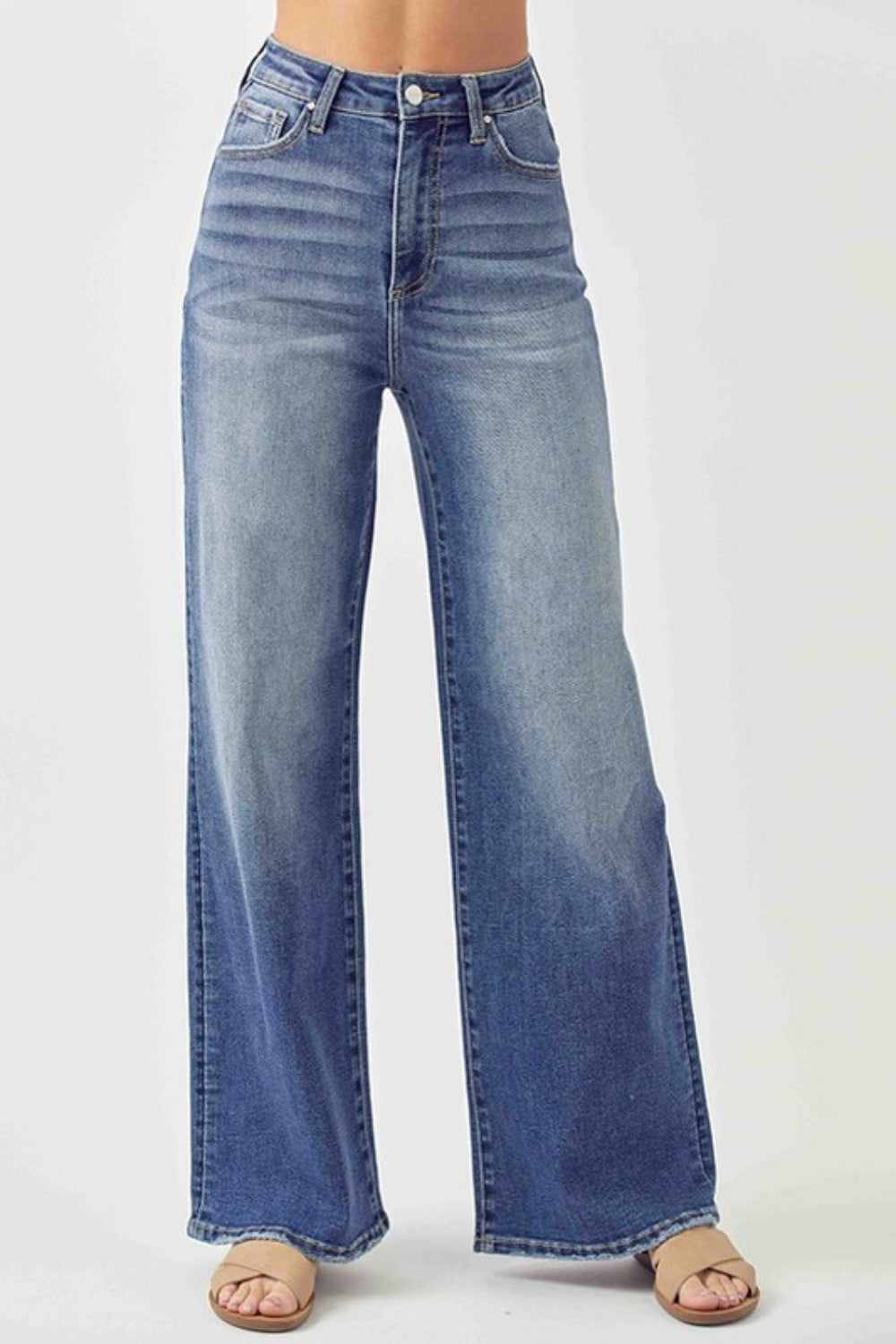 Risen High Rise Wide Leg Jeans