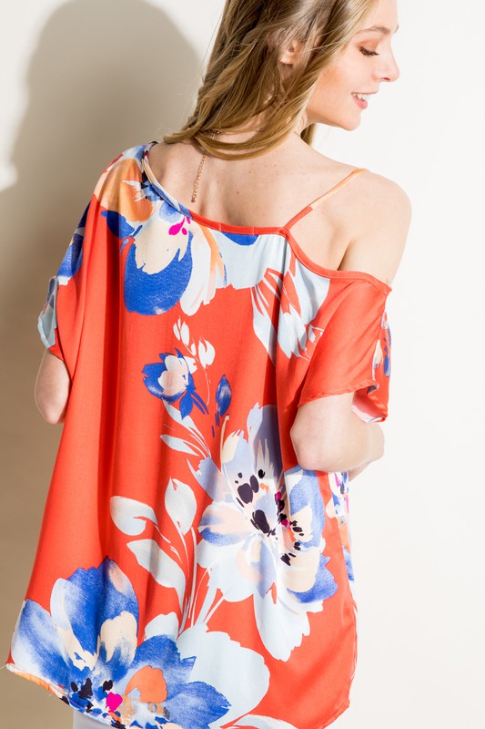 PLUS FLORAL WOVEN ONE SHOULDER TOP