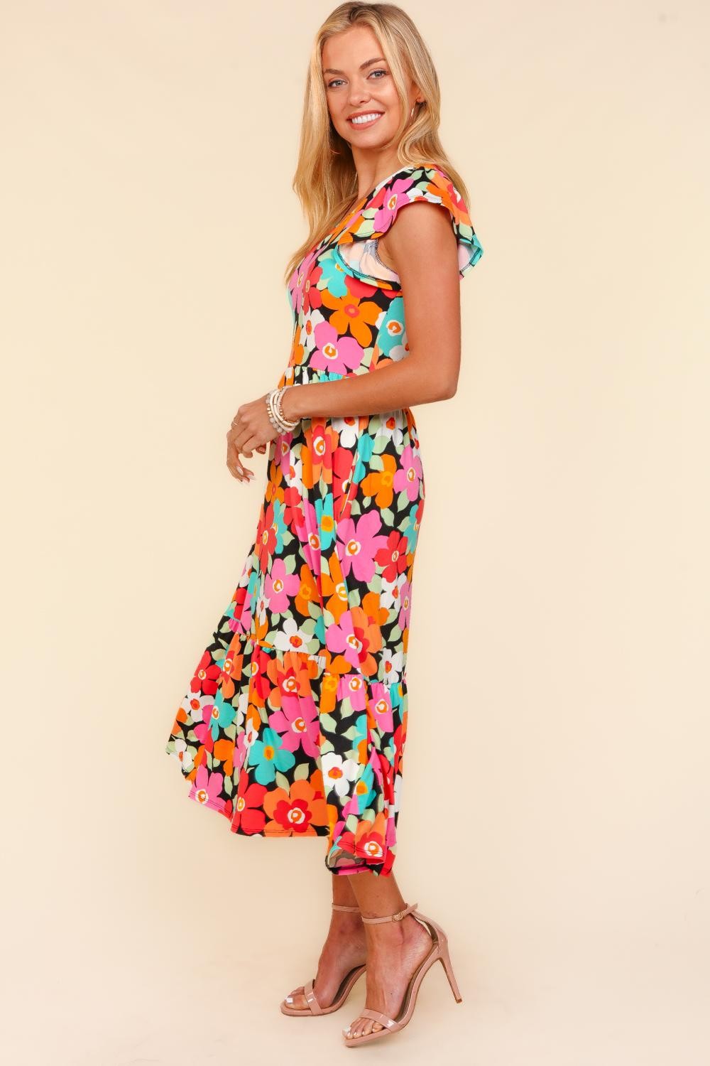 Floral Midi Dress with Side Pockets