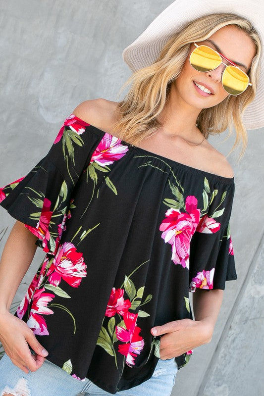 PLUS FLORAL OFF SHOULDER TOP