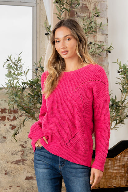 Openwork Twisted Back Dropped Shoulder Sweater