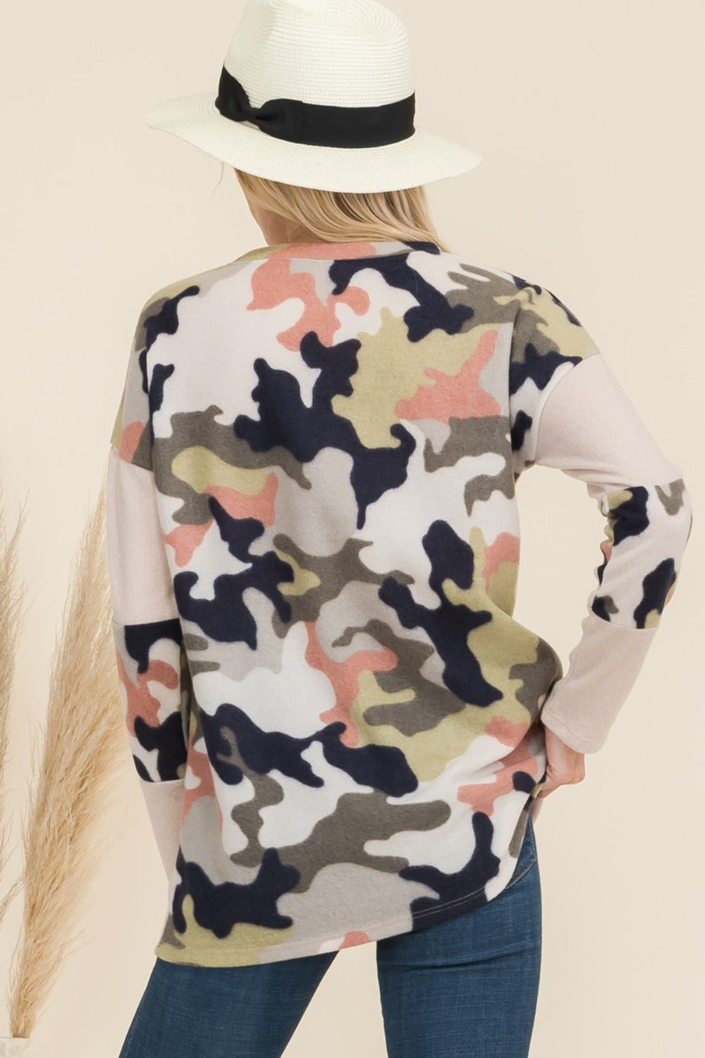 Camo Print Contrast Long Sleeve T-Shirt