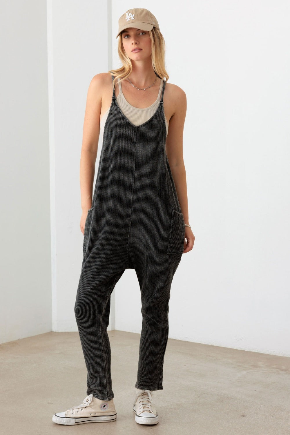 Waffle Knit Side Pocket Jumpsuit