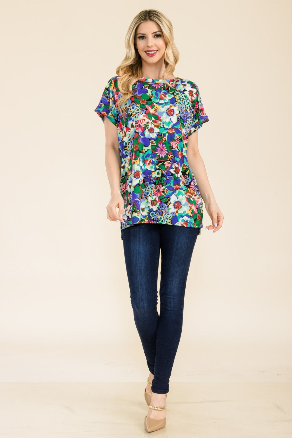 Round Neck Short Sleeve Floral T-Shirt