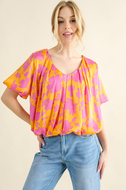 Printed Satin Bubble Hem Top