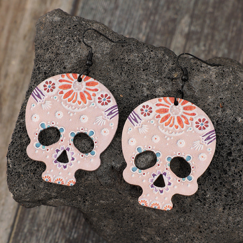 Alloy Hook Wooden Skeleton Earrings