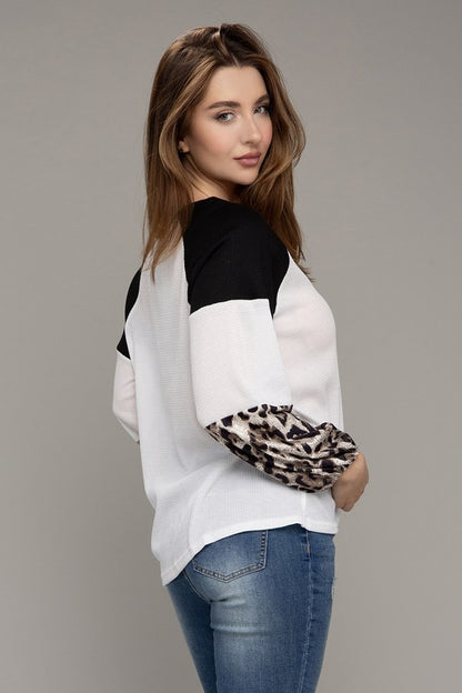 Leopard Print Color Block Top