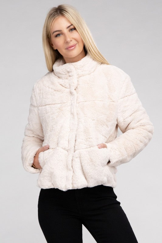 Fluffy Zip-Up Sweater Jacket