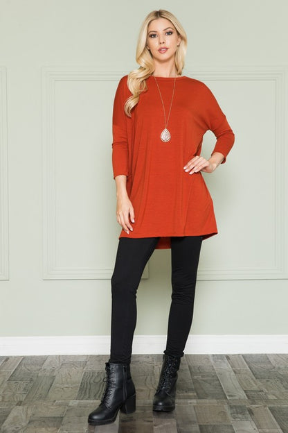 Plus Size Solid Long Sleeve Tunic Top