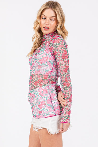 Floral Mesh Long Sleeve Top