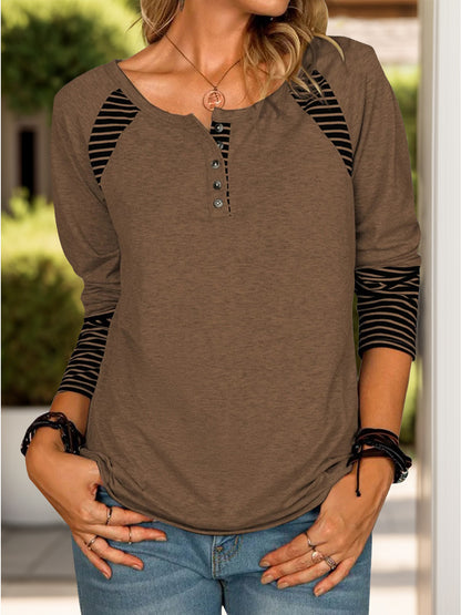 Striped Quarter Button Long Sleeve T-Shirt