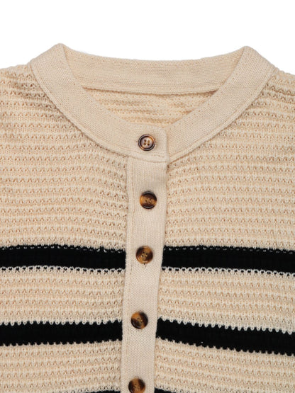 Striped Half Button Long Sleeve Sweater