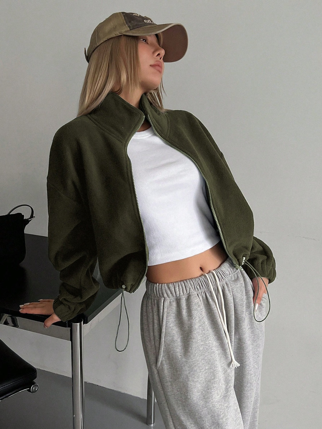 Zip Up Long Sleeve Cropped Jacket