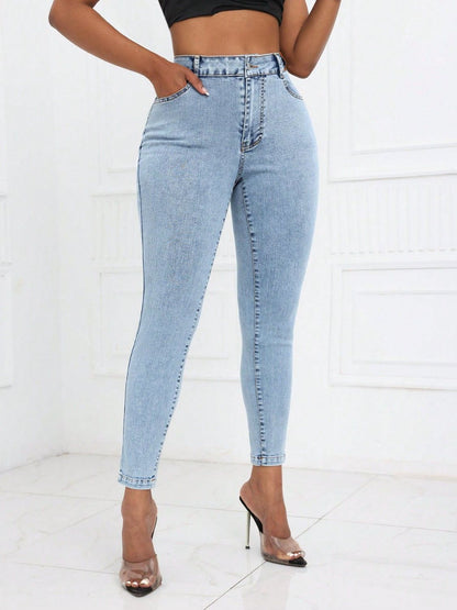 High Waist Skinny Jeans with Pockets